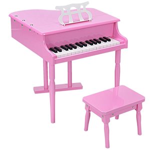 Costway 30-Key Wood Toy Kids Grand Piano with Bench and Music Rack - Pink