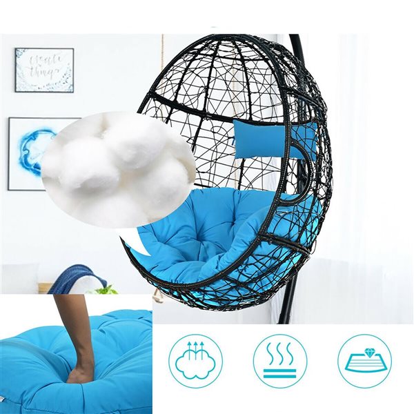Costway Metal Egg Swing Chair with Stand and Blue Cushion