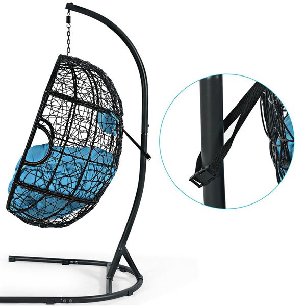 Costway Metal Egg Swing Chair with Stand and Blue Cushion