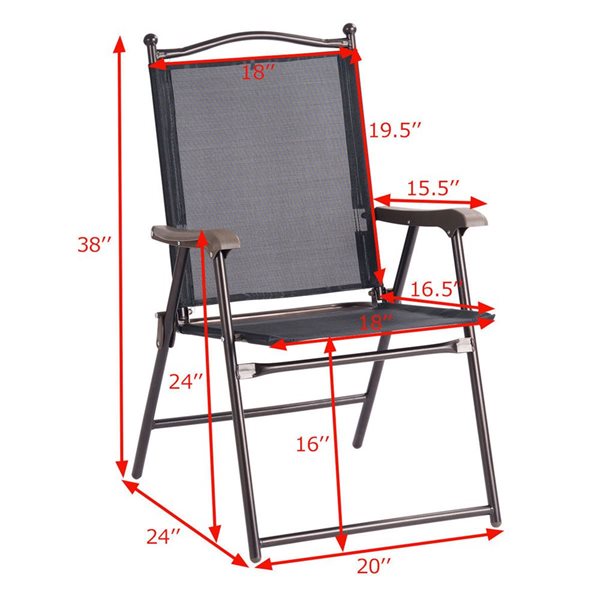 Costway Set of 2 Metal Patio Folding Chairs with Black Mesh Seat