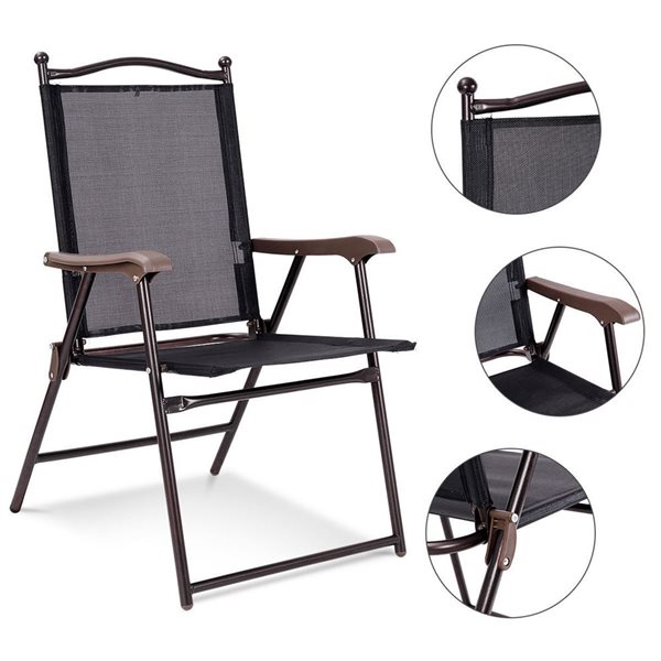 Costway Set of 2 Metal Patio Folding Chairs with Black Mesh Seat