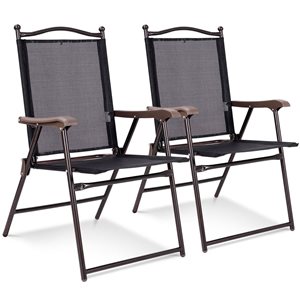 Costway Set of 2 Metal Patio Folding Chairs with Black Mesh Seat