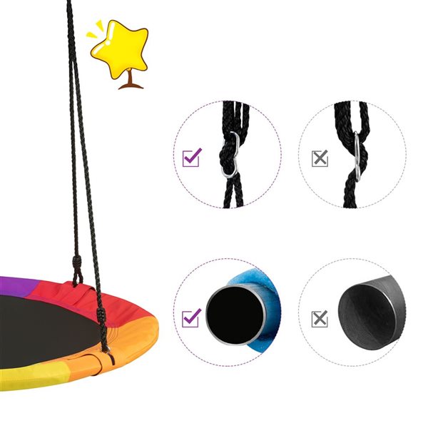 Costway 40-in Multicolour Swing with Adjustable Hanging Ropes