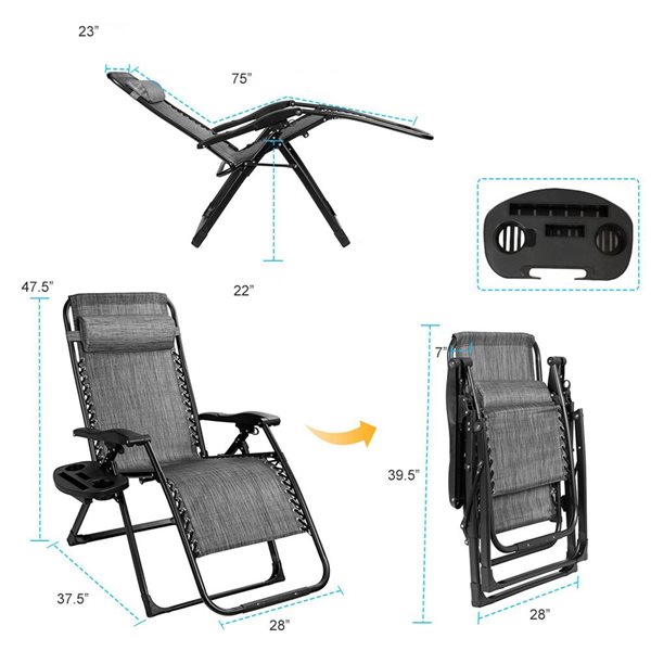 Costway Metal Zero Gravity Chair with Grey Mesh Seat