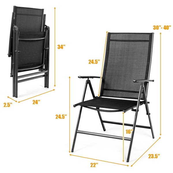 Costway Set of 2 Metal Reclining and foldable Chairs with Black Mesh Seat