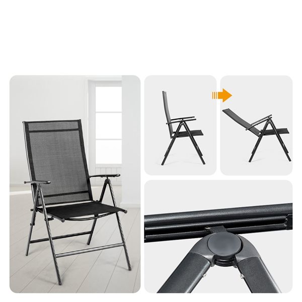 Costway Set of 2 Metal Reclining and foldable Chairs with Black Mesh Seat