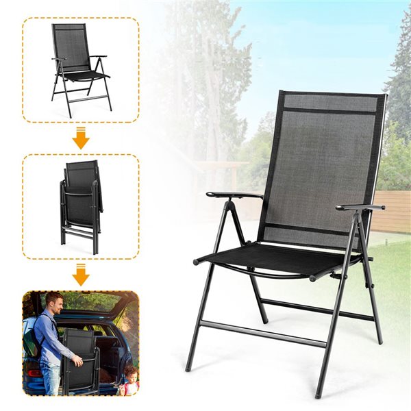 Costway Set of 2 Metal Reclining and foldable Chairs with Black Mesh Seat