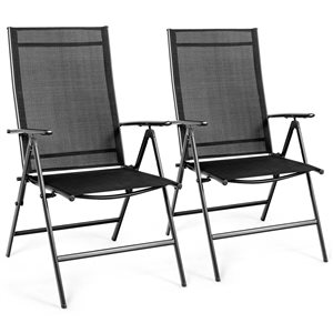 Costway Set of 2 Metal Reclining and foldable Chairs with Black Mesh Seat