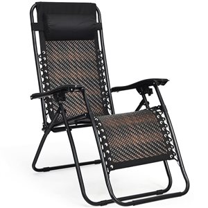 Costway Wood Zero Gravity Chair with Brown Rattan Seat