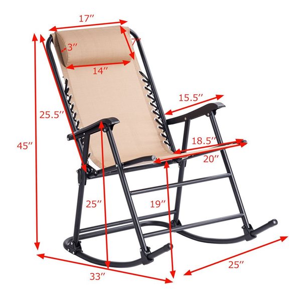 Costway Metal Foldable Rocking Chair with Beige Mesh Seat