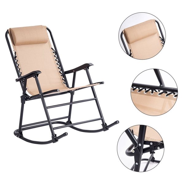 Costway Metal Foldable Rocking Chair with Beige Mesh Seat