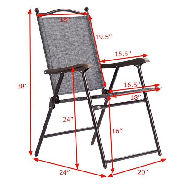 Costway Set of 2 Metal Folding Chairs with Grey Mesh Seat