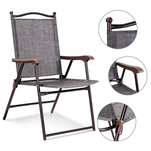 Costway Set of 2 Metal Folding Chairs with Grey Mesh Seat