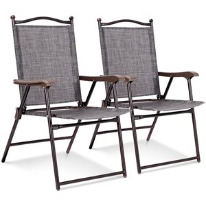 Costway Set of 2 Metal Folding Chairs with Grey Mesh Seat