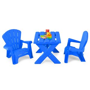 Costway Blue Rectangular Kid's Play Table with 2 Chairs