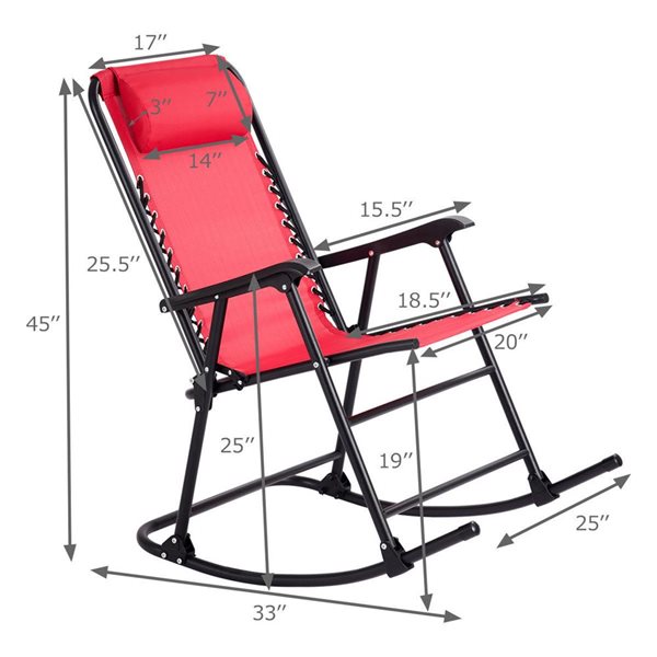 Costway Metal Foldable Rocking Chair with Red Mesh Seat