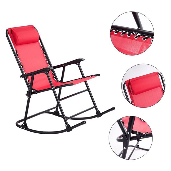 Costway Metal Foldable Rocking Chair with Red Mesh Seat