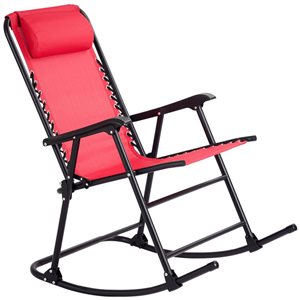 Costway Metal Foldable Rocking Chair with Red Mesh Seat