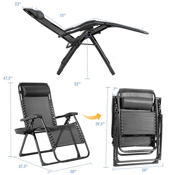 Costway  Metal Zero Gravity Chair with Black Mesh Seat