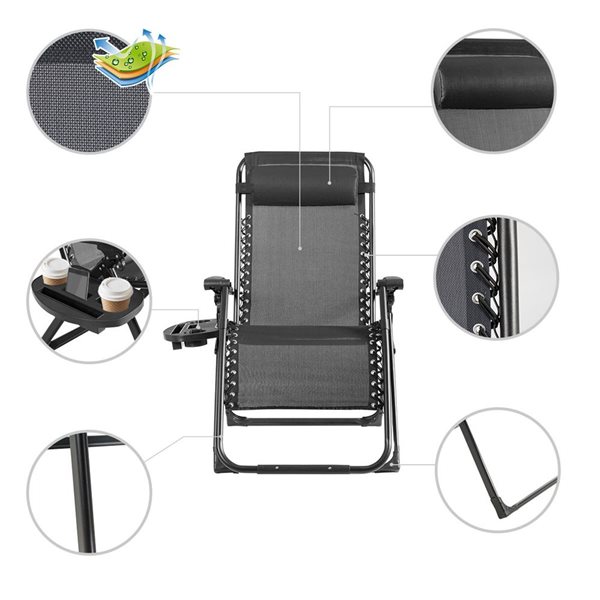 Costway  Metal Zero Gravity Chair with Black Mesh Seat