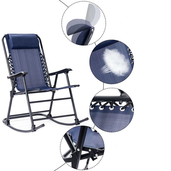 Costway Metal Foldable Rocking Chair with Blue Mesh Seat