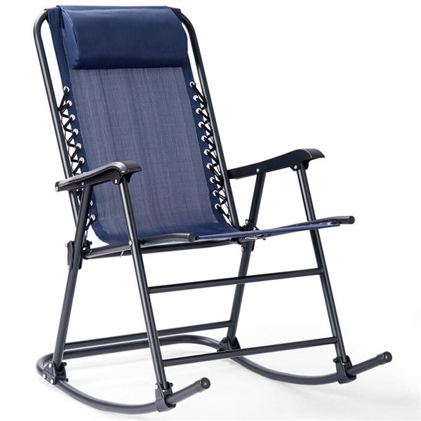 Costway Metal Foldable Rocking Chair with Blue Mesh Seat