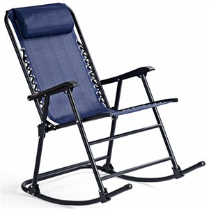 Costway Metal Foldable Rocking Chair with Blue Mesh Seat