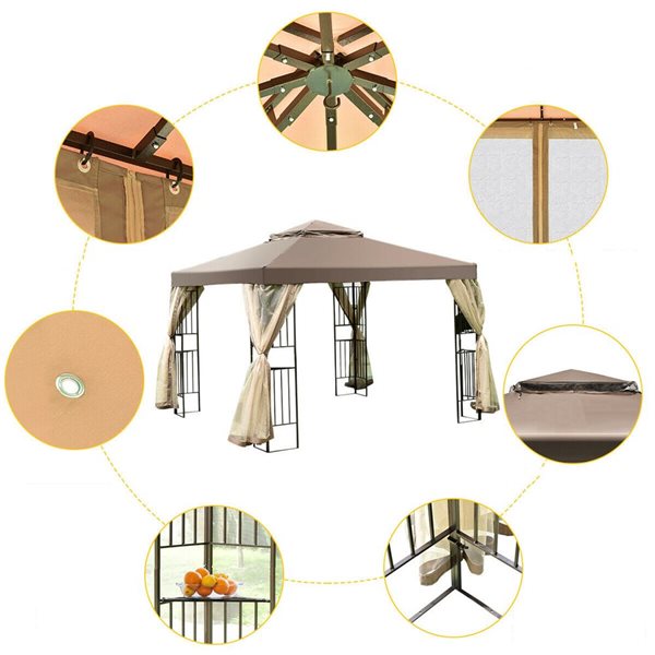 Costway 10 x 10-ft Square Brown Semi-Permanent Gazebo