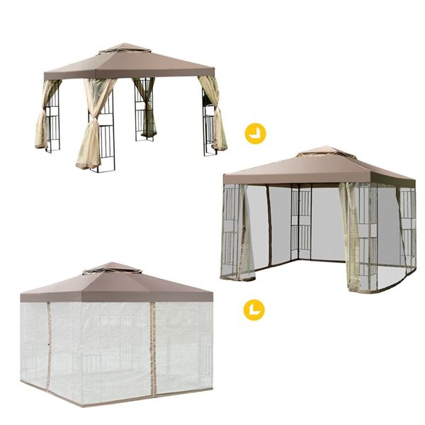 Costway 10 x 10-ft Square Brown Semi-Permanent Gazebo