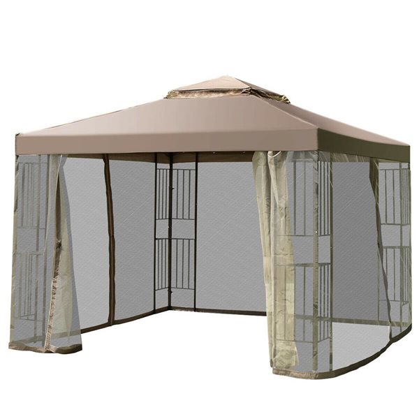 Costway 10 x 10-ft Square Brown Semi-Permanent Gazebo