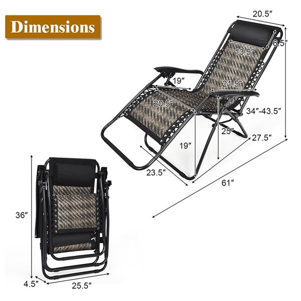 Costway Wood Zero Gravity Chair with Grey Rattan Seat