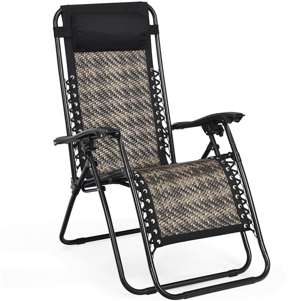 Costway Wood Zero Gravity Chair with Grey Rattan Seat