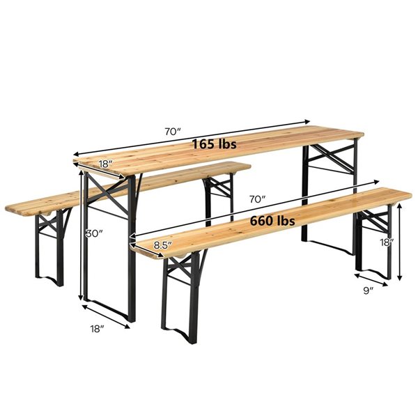 Costway 8.5-in x 18-in Wooden Rectangle Collapsible Picnic Table