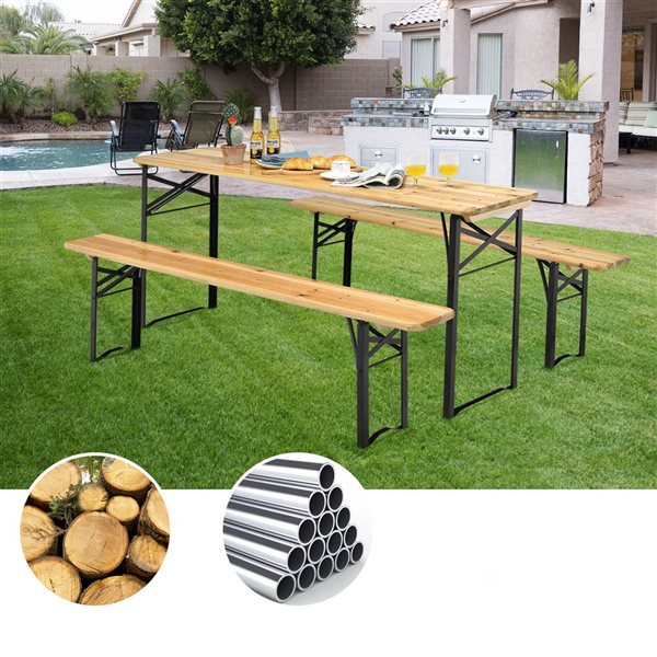 Costway 8.5-in x 18-in Wooden Rectangle Collapsible Picnic Table