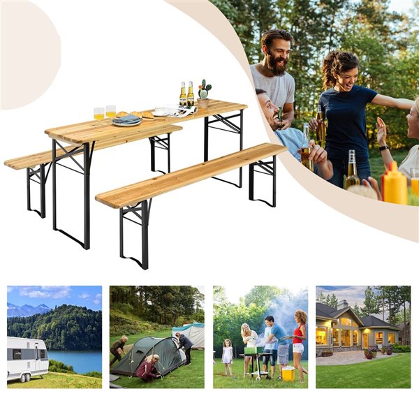 Costway 8.5-in x 18-in Wooden Rectangle Collapsible Picnic Table