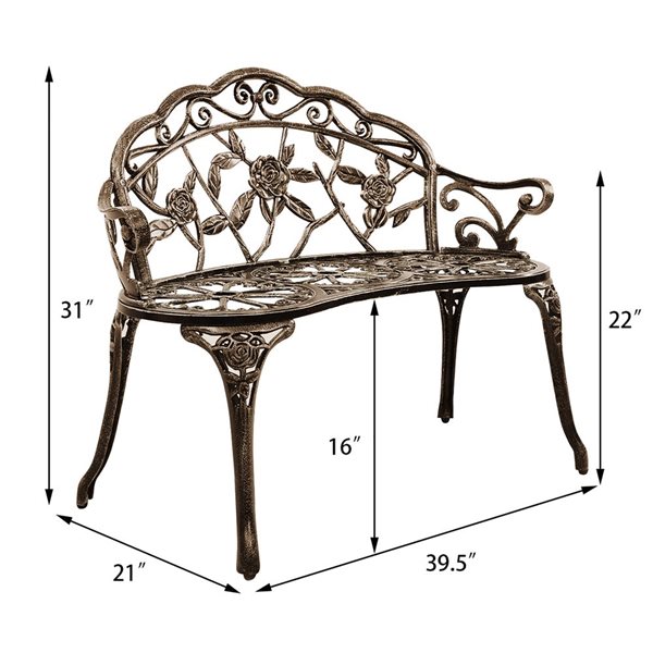 Costway 21-in x 31-in Bronze Garden Bench