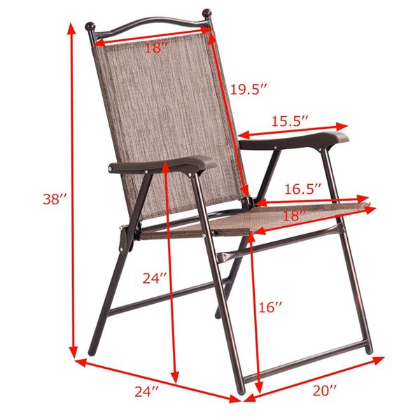 Costway Set of 2 Metal Patio Folding Chairs with Brown Mesh Seat