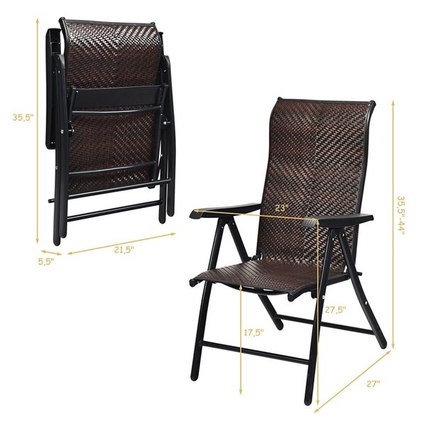 Costway Metal Reclining and foldable Chair with Brown Rattan Seat