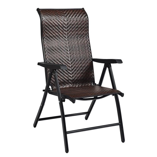 Costway Metal Reclining and foldable Chair with Brown Rattan Seat