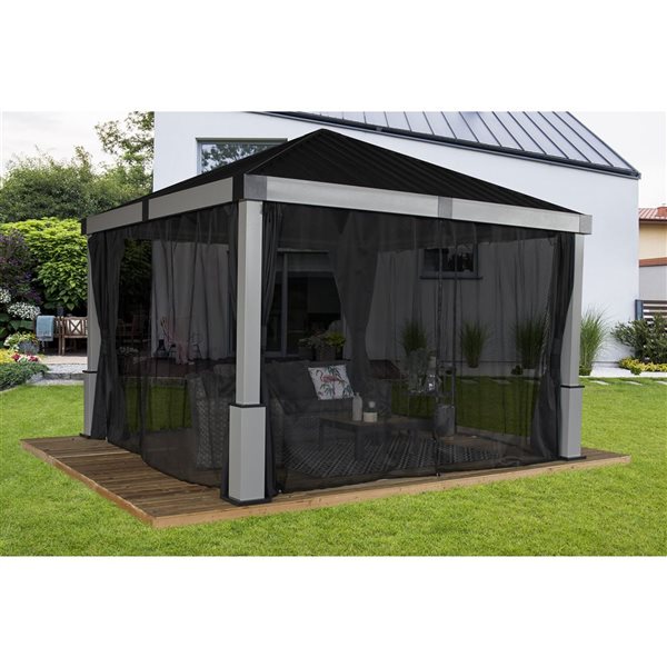 Abri de jardin Lena de Sojag carré en aluminium gris 12 pi avec toit en acier et moustiquaires