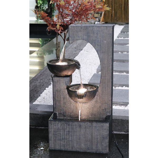 Hi-Line Gift Contemporary Semi-Circle Tiered Fountain Outdoor with LEDS 32-in