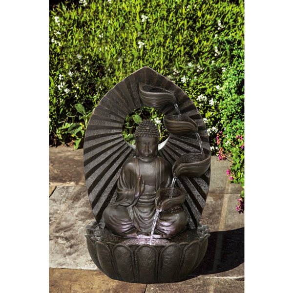 Fontaine d'eau Bouddha Hi-Line Gift avec DEL blanche 22,5 po