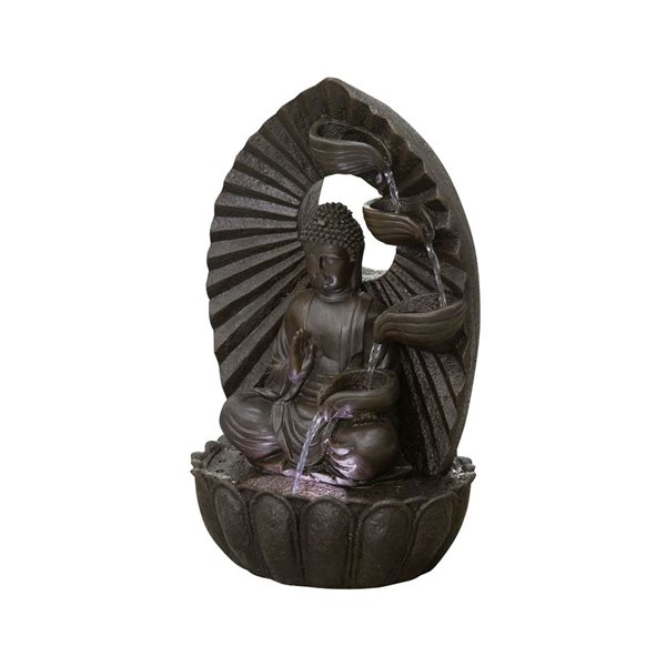 Fontaine d'eau Bouddha Hi-Line Gift avec DEL blanche 22,5 po