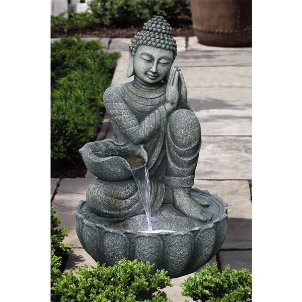 Hi-Line Gift Sitting Buddha Fountain with White LED 32-in