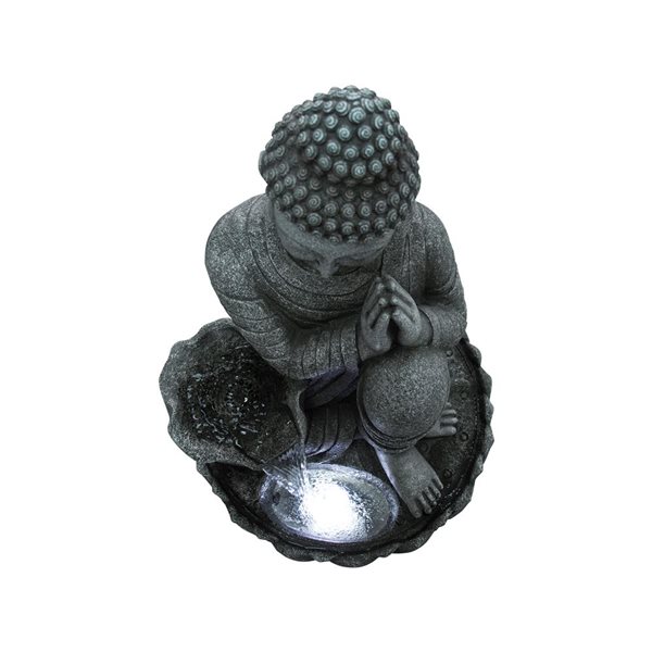 Hi-Line Gift Sitting Buddha Fountain with White LED 32-in