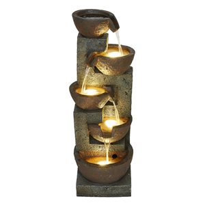 Fontaine d'eau Hi-Line Gift avec bols empilables 4 DEL blancs chauds 32 po