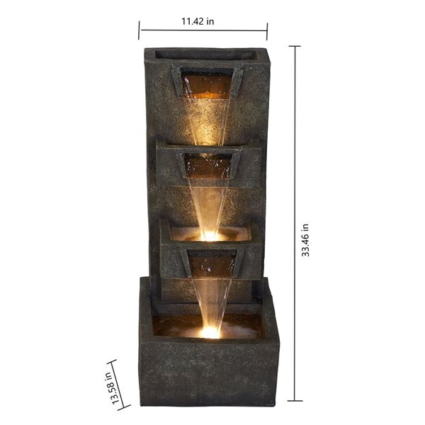 Hi-Line Gift Multi-Level LED Waterfall Fountain with 3 Warm White LEDS 34-in