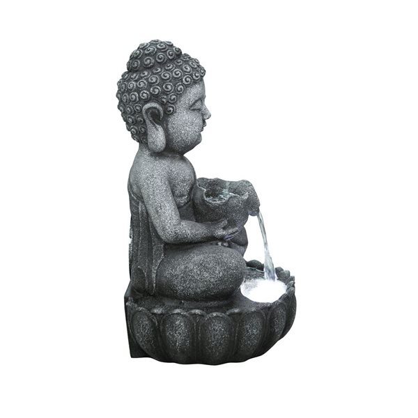 Hi-Line Gift Sitting Buddha Fountain with White LED 21.5-in