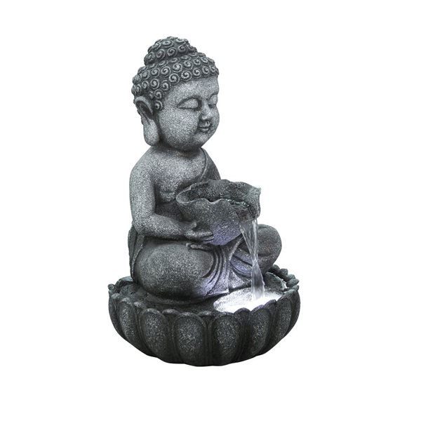 Hi-Line Gift Sitting Buddha Fountain with White LED 21.5-in