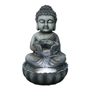 Fontaine d'eau Hi-Line Gift Bouddha assis avec DEL blanc 21,5 po